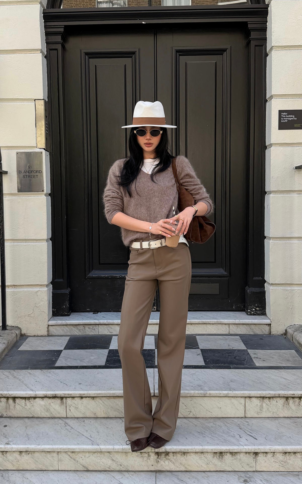 ROVENTE Pantalon large taille haute en similicuir