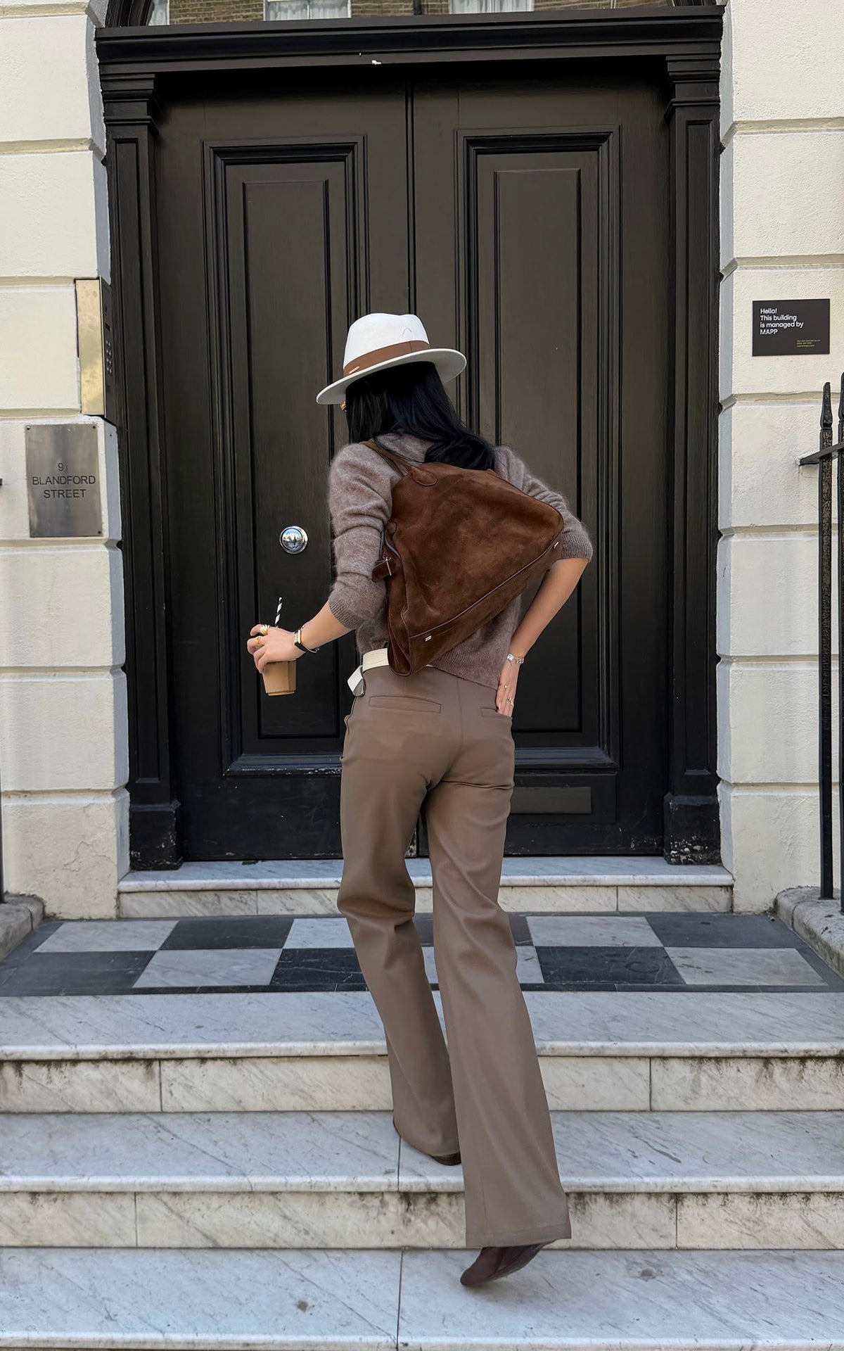 ROVENTE Pantalon large taille haute en similicuir