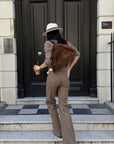 ROVENTE Pantalon large taille haute en similicuir