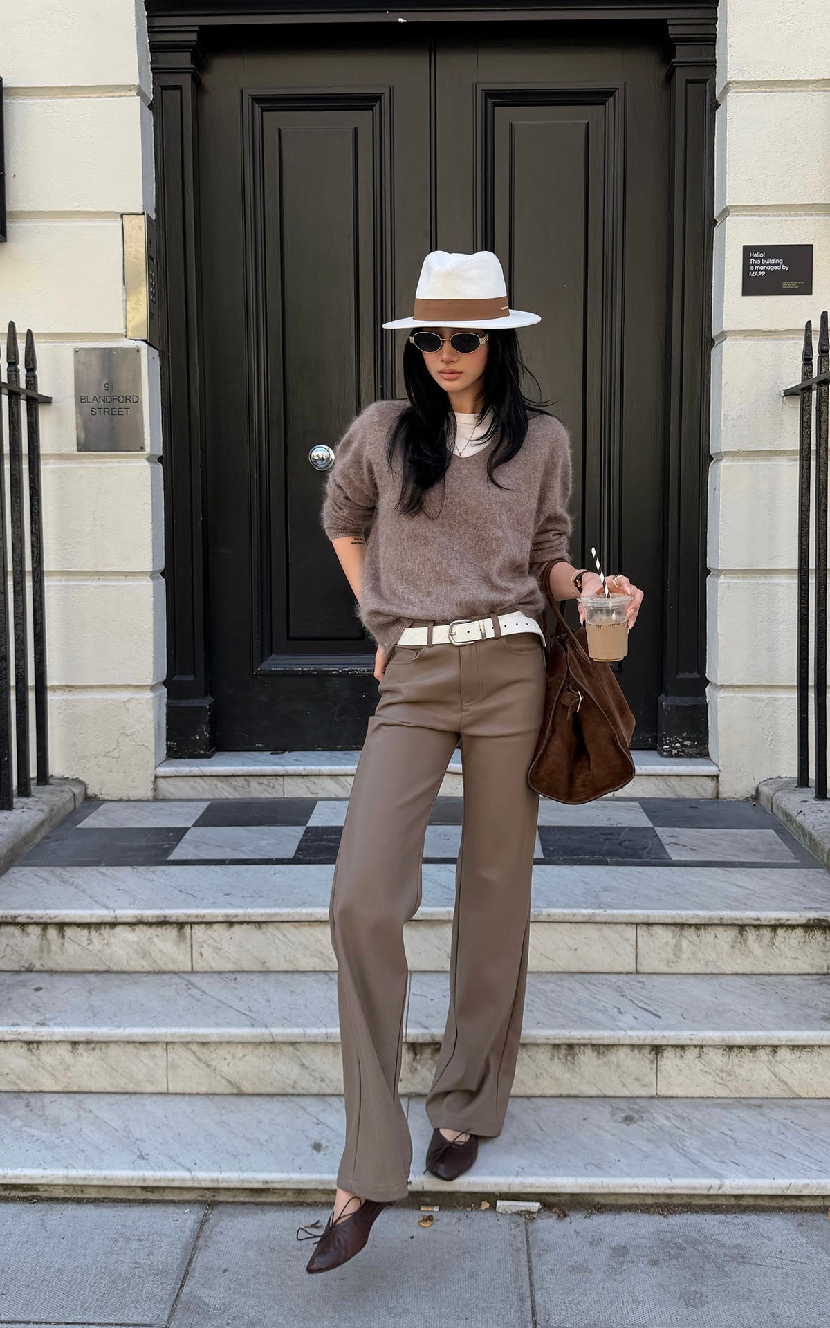 ROVENTE Pantalon large taille haute en similicuir