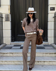 ROVENTE Pantalon large taille haute en similicuir