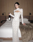 ROVENTE Ivory Lace Corset Cutout Maxi Dress