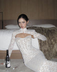 ROVENTE Ivory Lace Corset Cutout Maxi Dress