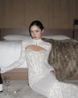 ROVENTE Ivory Lace Corset Cutout Maxi Dress