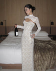 ROVENTE Ivory Lace Corset Cutout Maxi Dress
