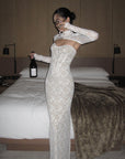 ROVENTE Ivory Lace Corset Cutout Maxi Dress