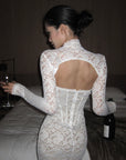 ROVENTE Ivory Lace Corset Cutout Maxi Dress