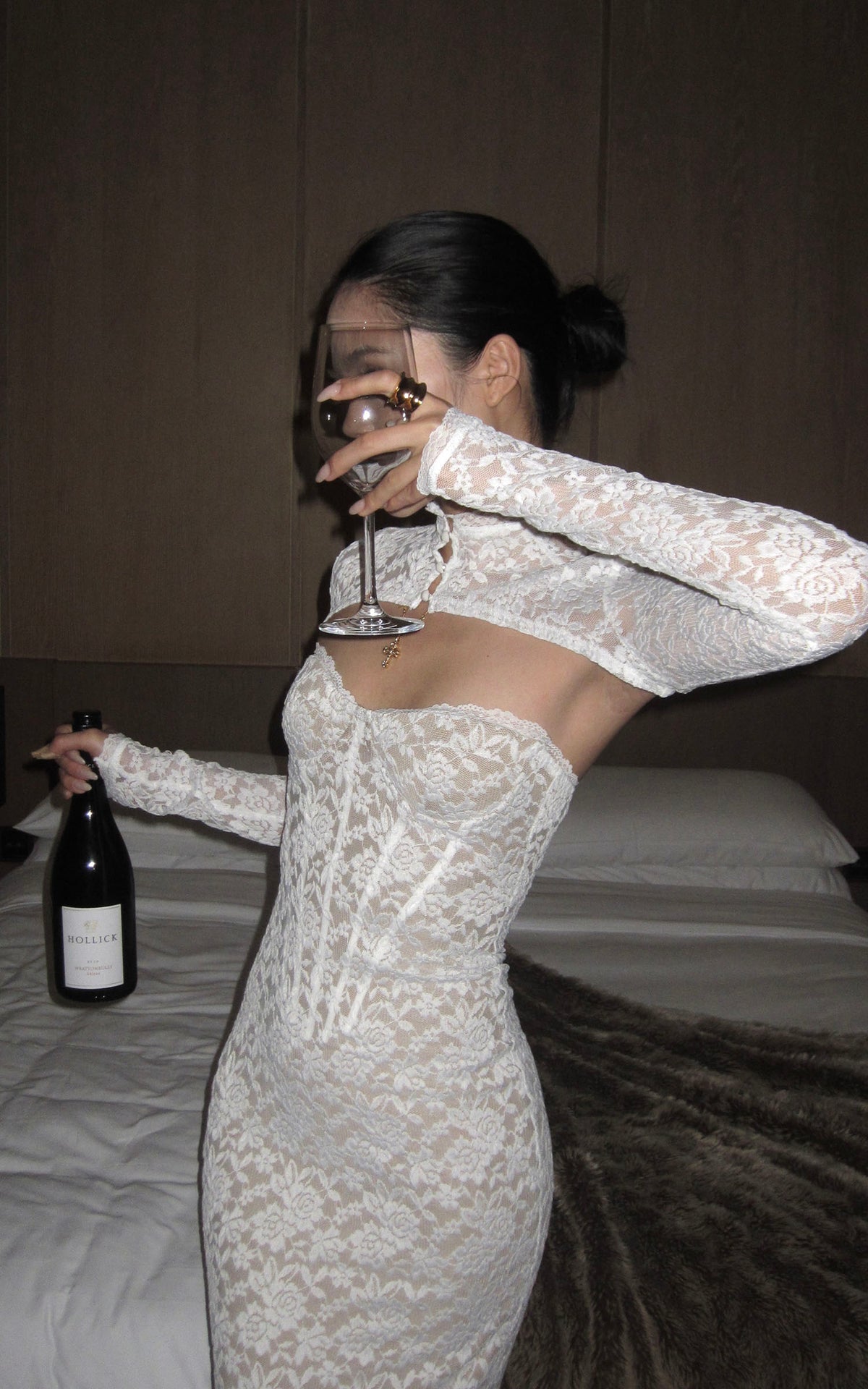 ROVENTE Ivory Lace Corset Cutout Maxi Dress