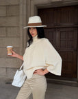 ROVENTE Cable-Knit Wool Turtleneck Relaxed Wide-Sleeve Sweater