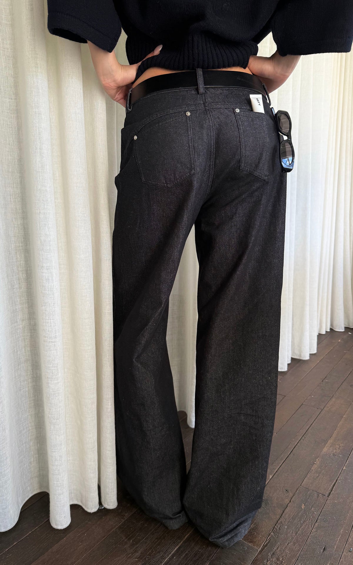 ROVENTE Low-Rise Black Wide-Leg Floor-Length Relaxed Denim Jeans