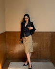 ROVENTE Black Satin Lace-Up Fitted Shirt