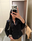 ROVENTE Black Satin Lace-Up Fitted Shirt