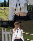 Rase le sol Ruffled High-Neck Ribbon Cropped Blouse