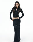 IAMXIAA Sculpted Ribbed Long Sleeve Top with Vintage Metal Button Detailing