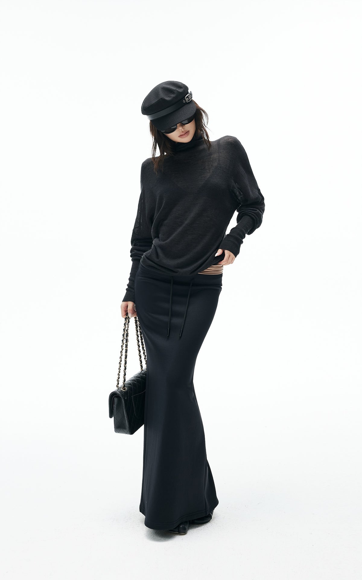 IAMXIAA Sheer Dolman Sleeve Turtleneck Knit Top