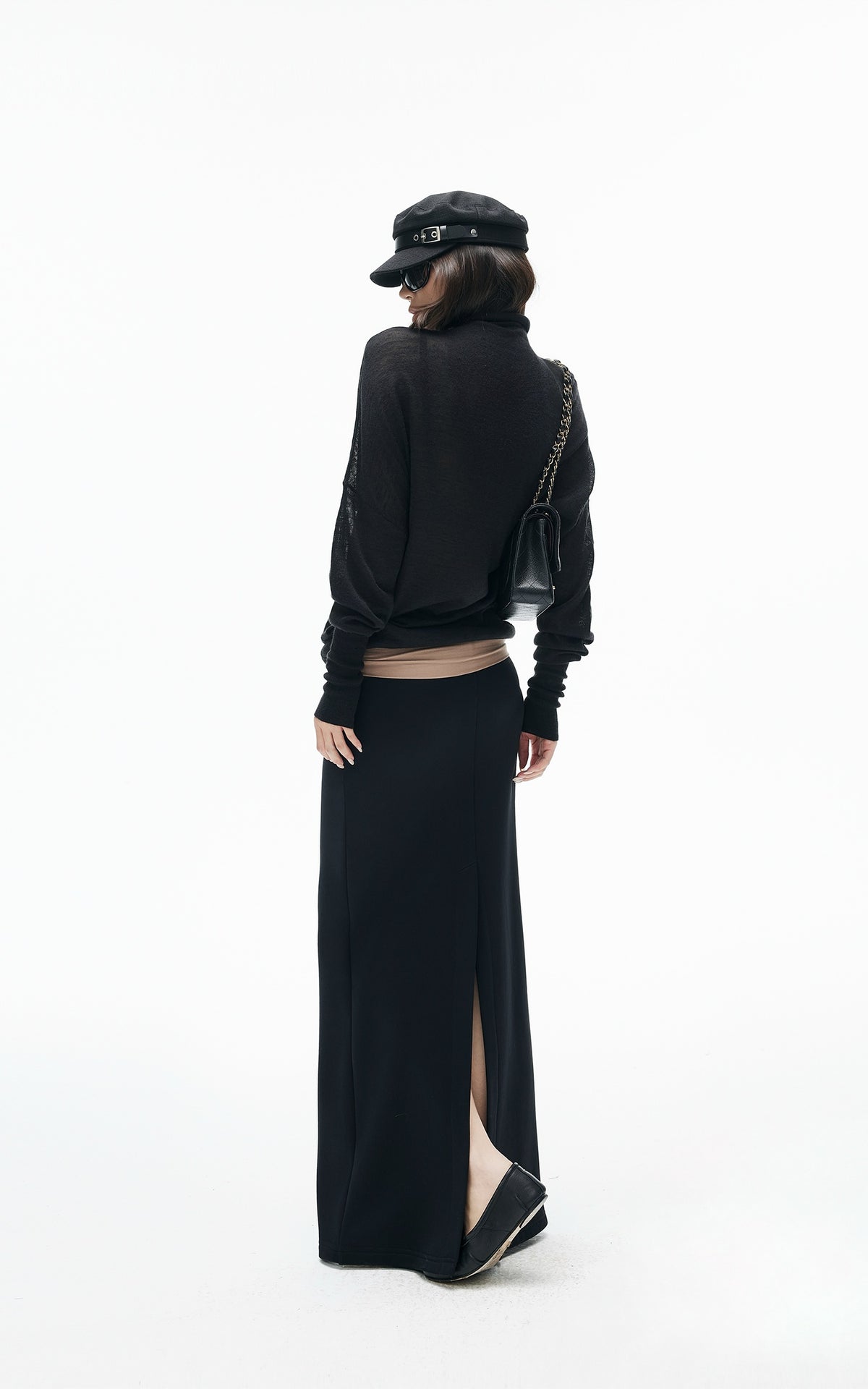 IAMXIAA Sheer Dolman Sleeve Turtleneck Knit Top