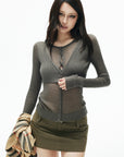 IAMXIAA Layered Sheer Ribbed Knit Cardigan