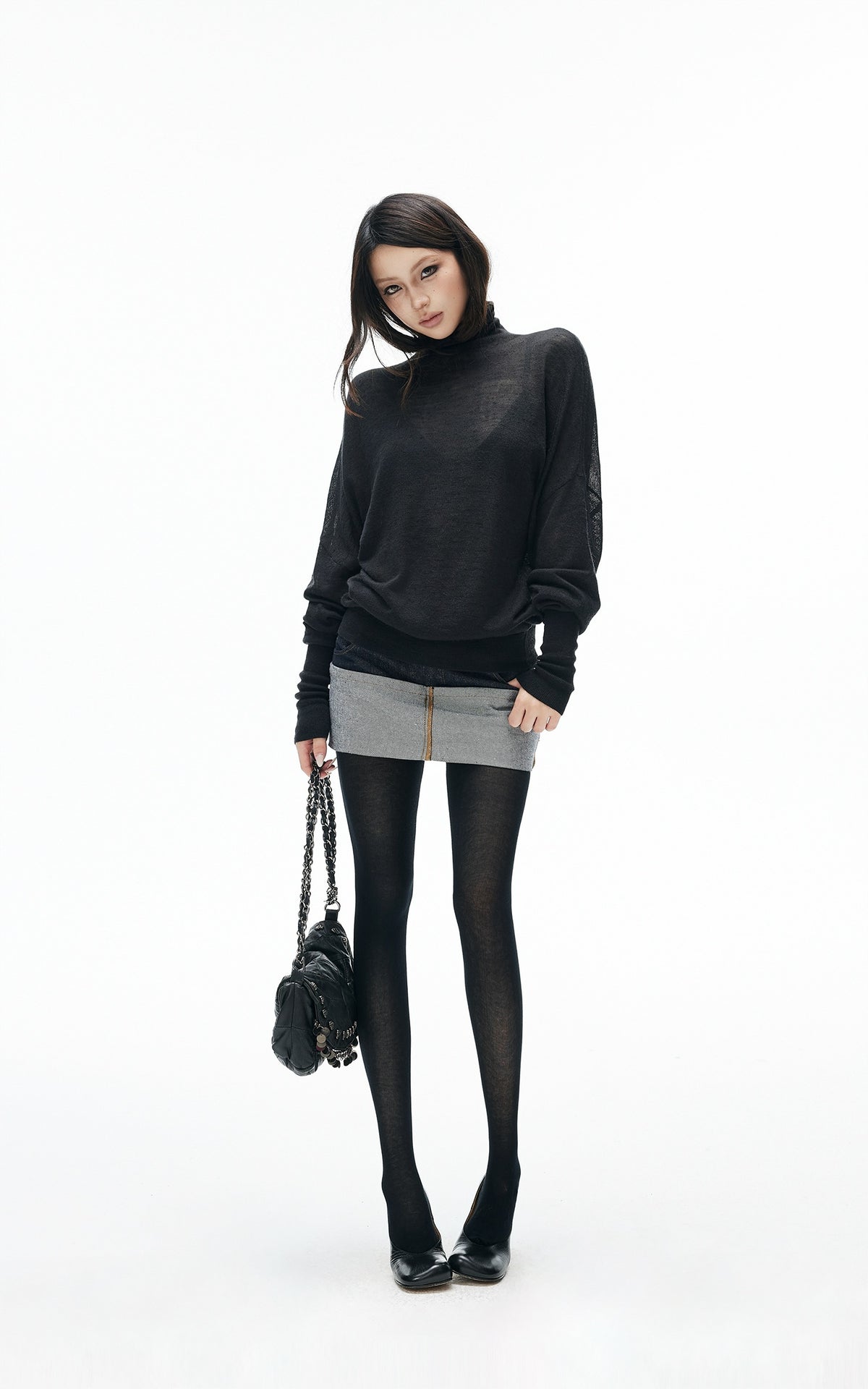 IAMXIAA Inside-Out Contrast Denim Micro Skirt