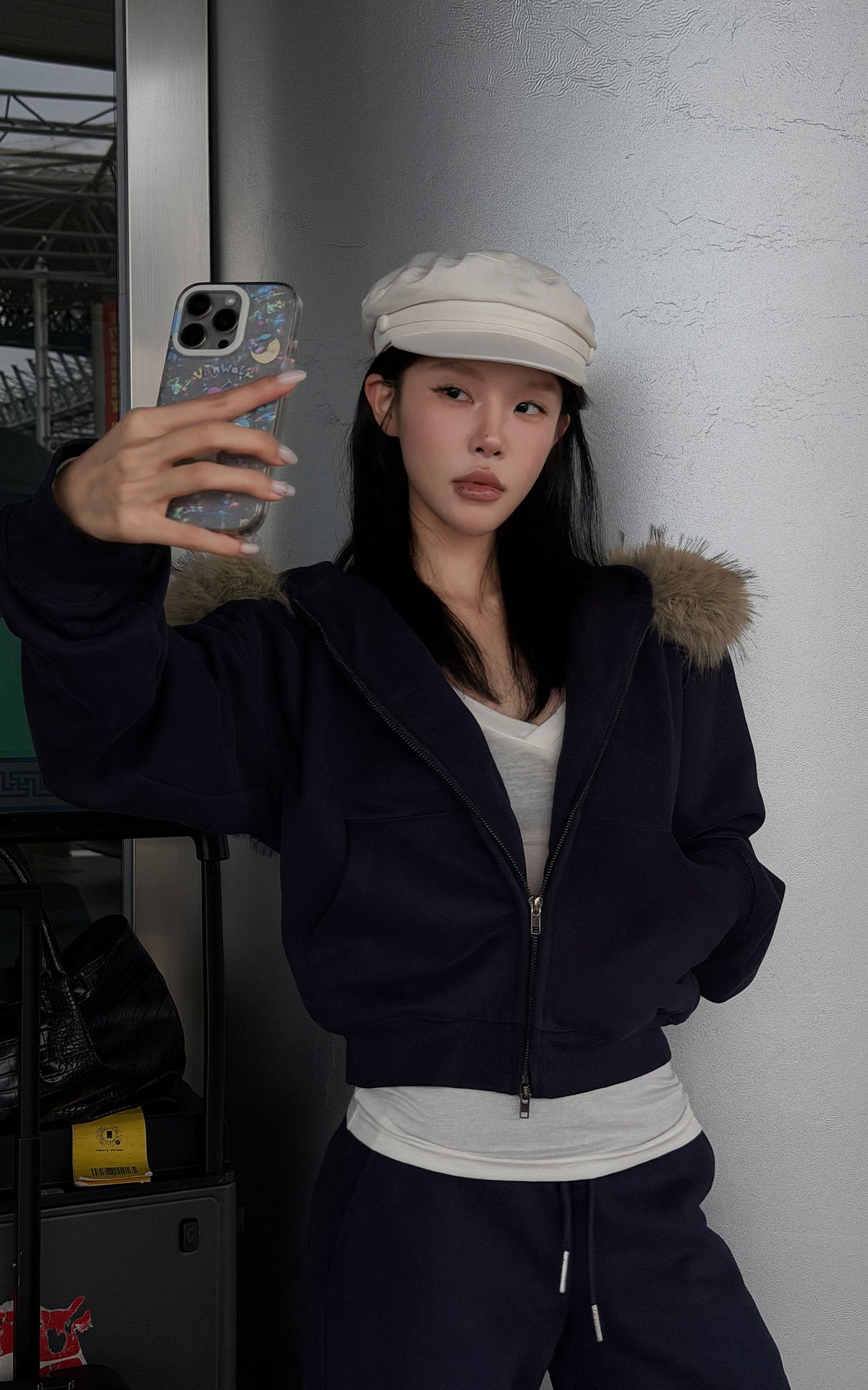 Hydrae Plush-Trim Zip-Up Hoodie &amp; Wide-Leg Sweatpants Set