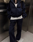 Hydrae Plush-Trim Zip-Up Hoodie & Wide-Leg Sweatpants Set