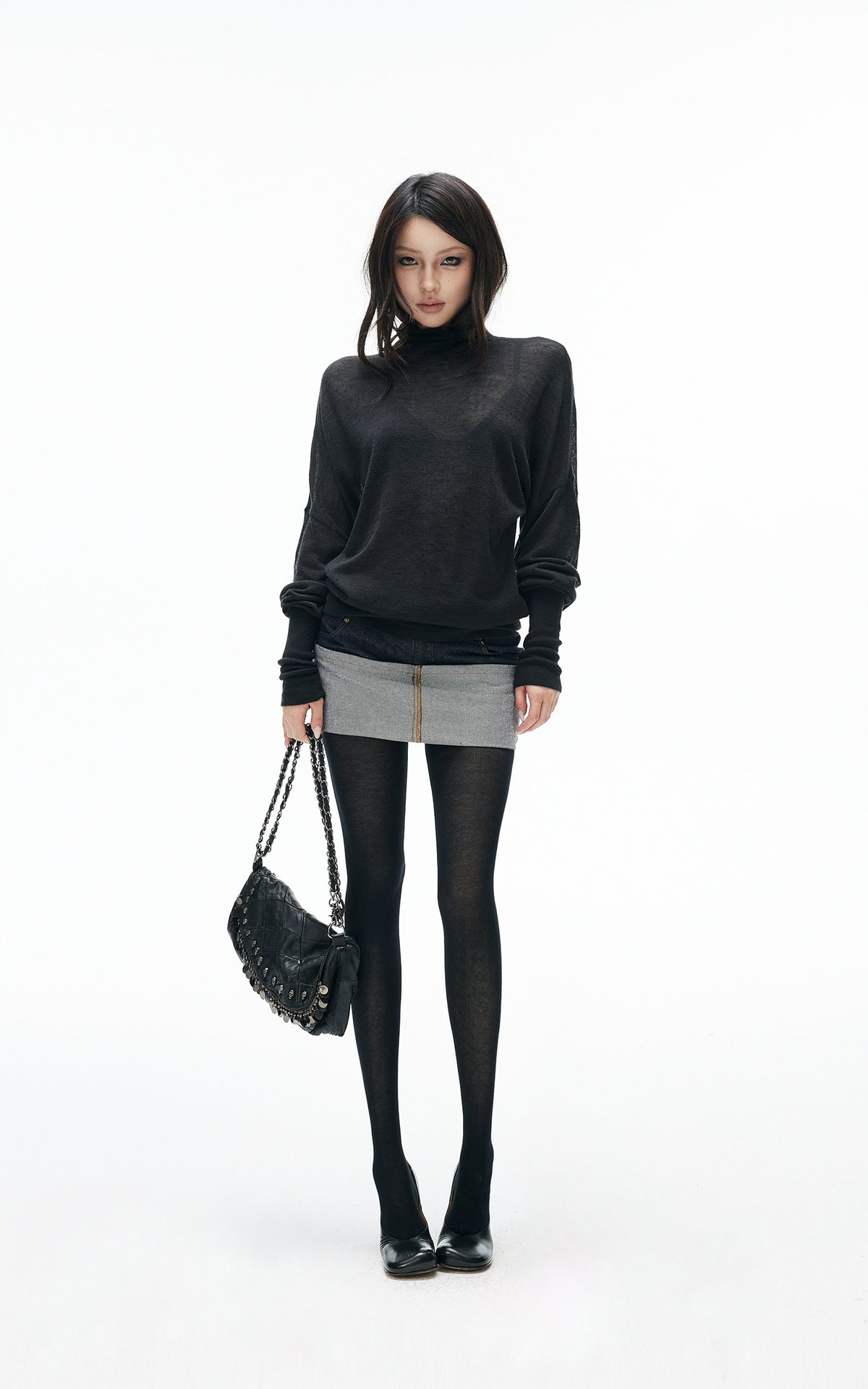 IAMXIAA Inside-Out Contrast Denim Micro Skirt