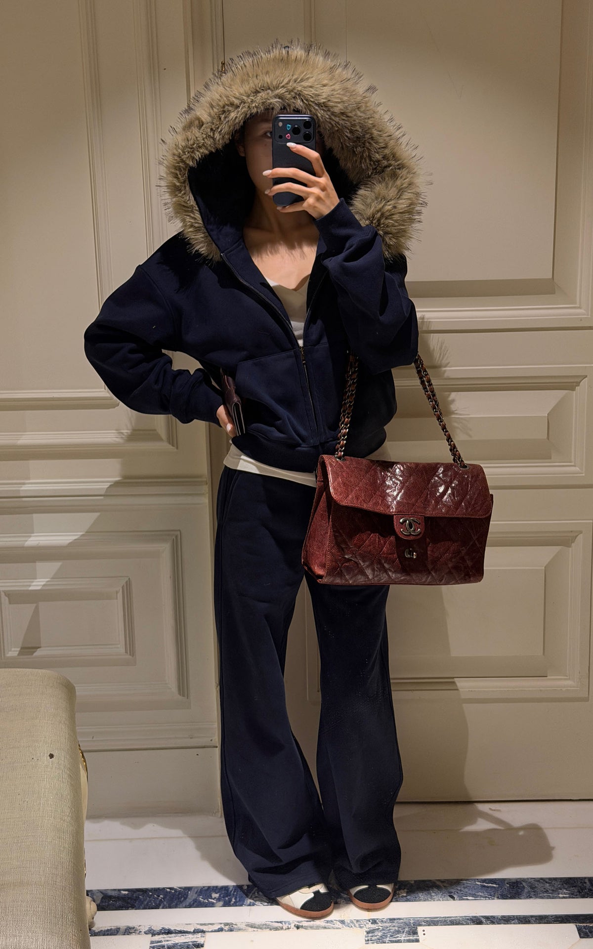 Hydrae Plush-Trim Zip-Up Hoodie &amp; Wide-Leg Sweatpants Set