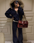 Hydrae Plush-Trim Zip-Up Hoodie & Wide-Leg Sweatpants Set