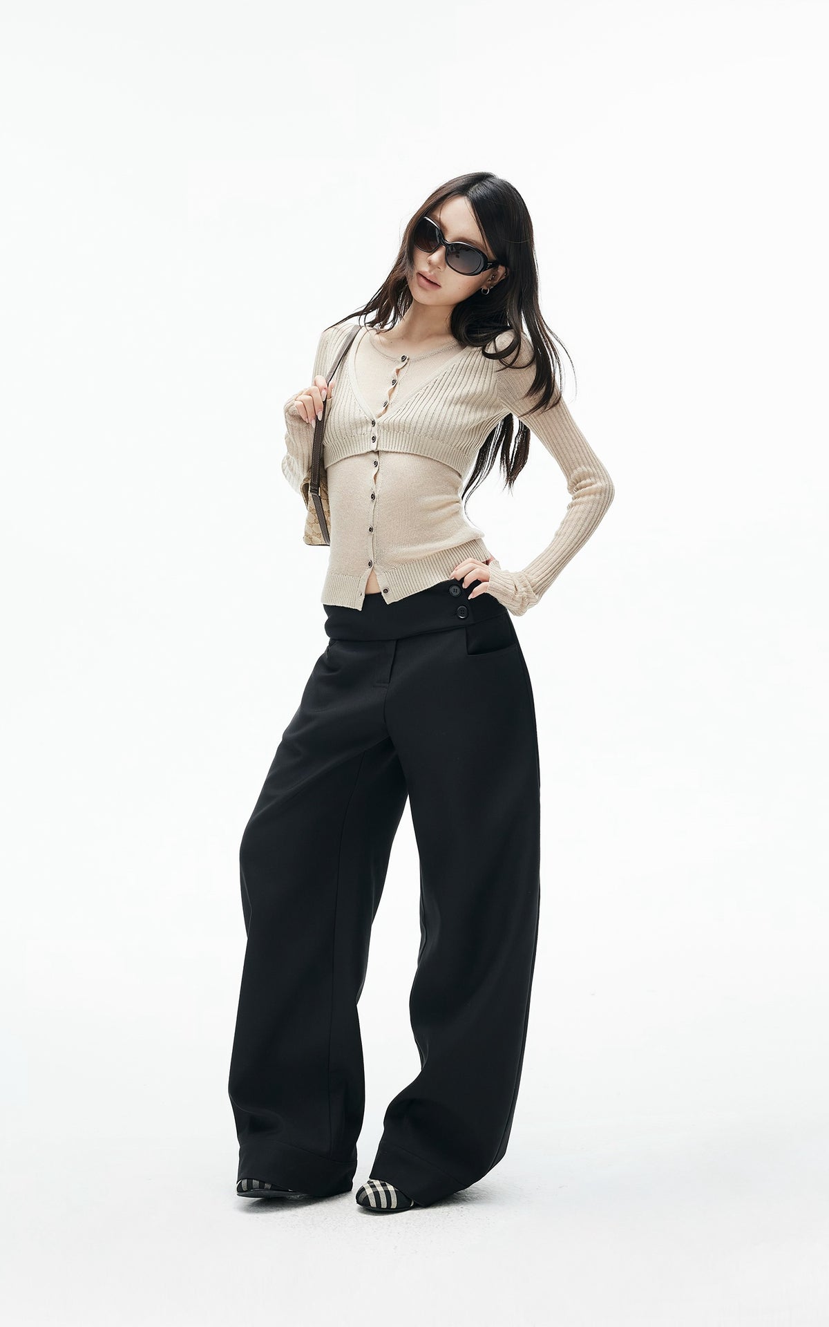 IAMXIAA Layered Sheer Ribbed Knit Cardigan