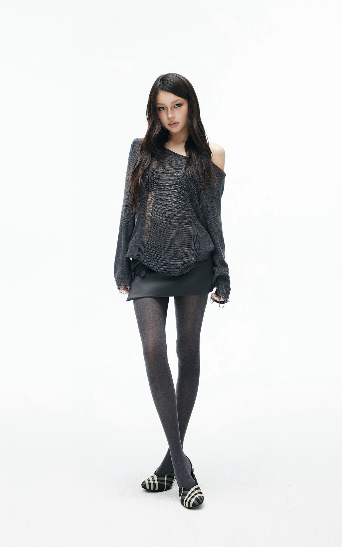 IAMXIAA Distressed Open Knit Oversized Sweater