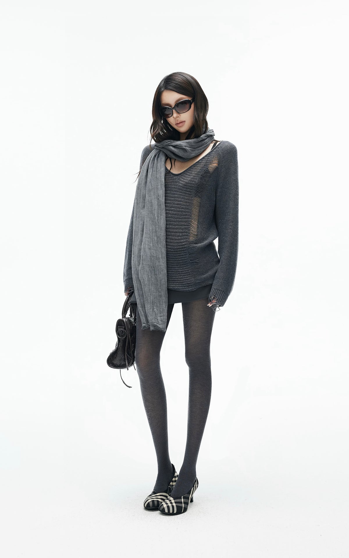 IAMXIAA Distressed Open Knit Oversized Sweater
