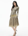 IAMXIAA Structured Waist Crinkle Midi Skirt