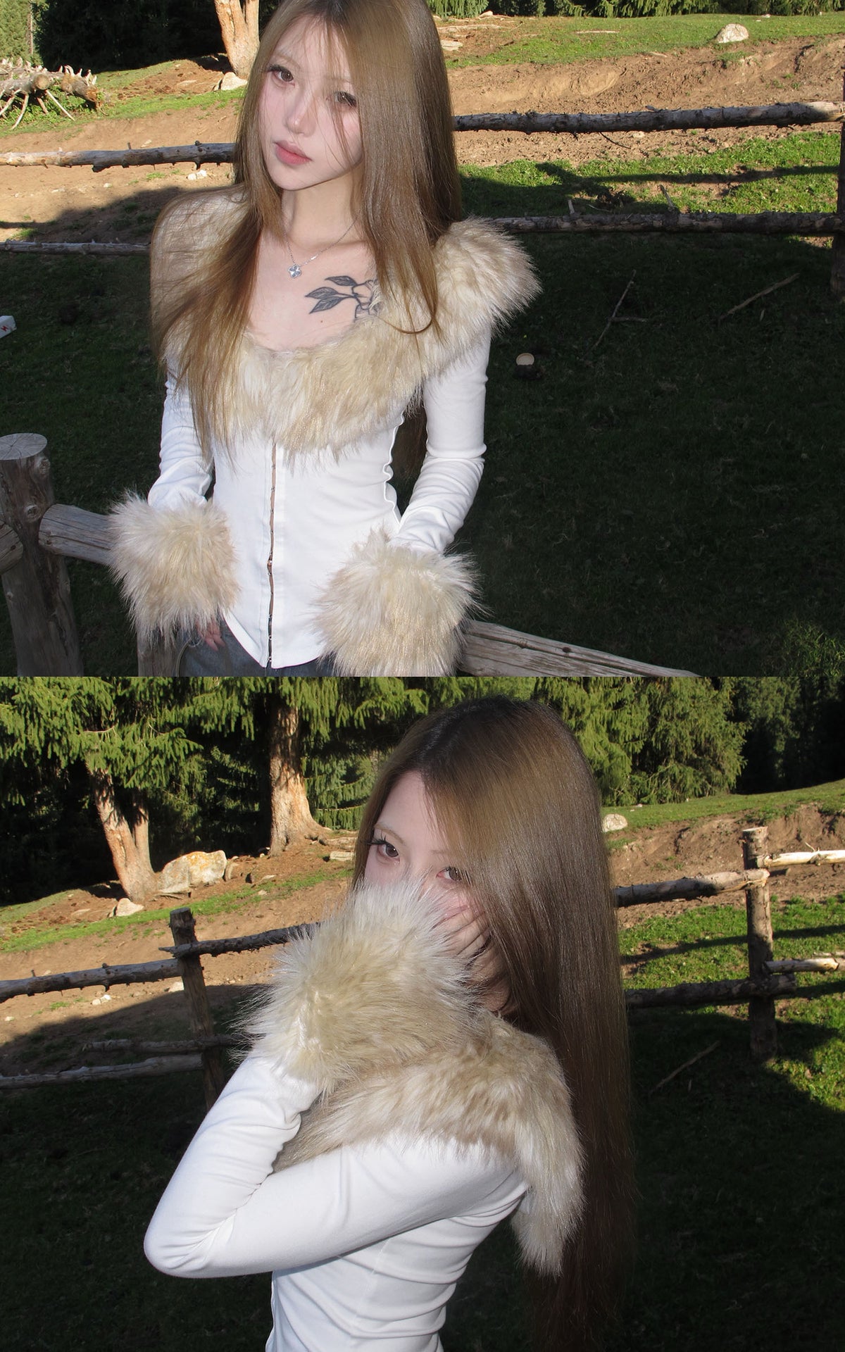 Rase le sol フェイクファー トリム フィットトップ