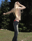 Rase le sol Faded Flared Denim Pants with Copper-Tone Rivets & Embroidered Back Pockets