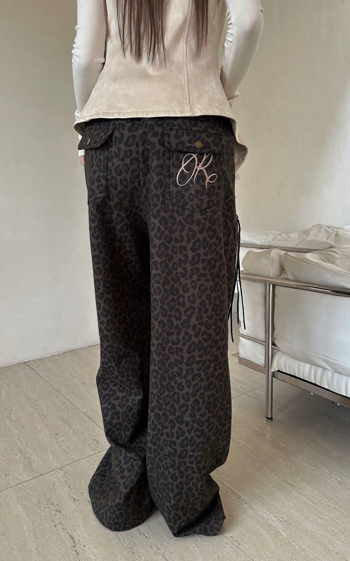 Rase le sol Leopard Print Drawstring Wide-Leg Pants