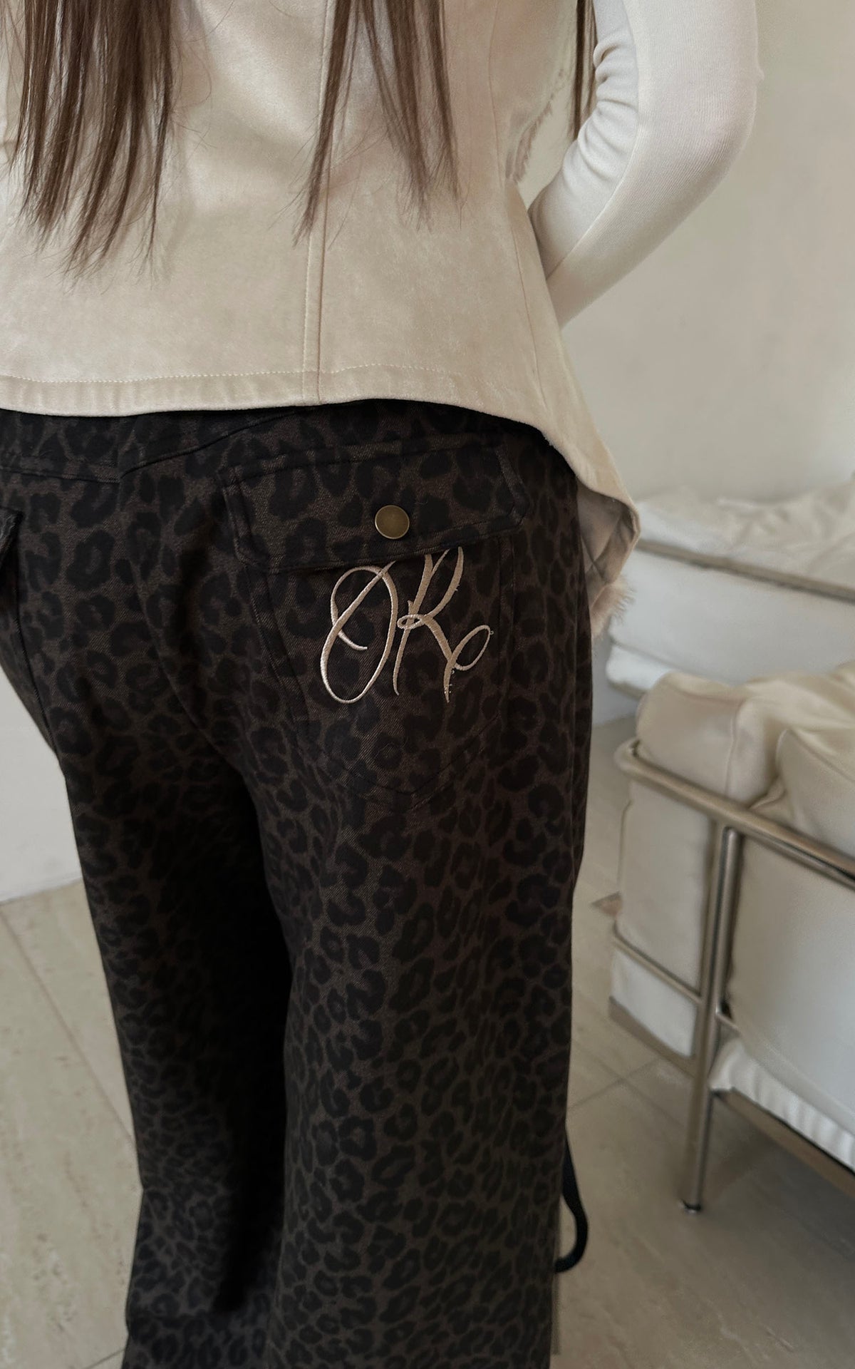 Rase le sol Leopard Print Drawstring Wide-Leg Pants