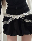 Rase le sol Romantic Lace Ruffle Long Sleeve Top & Layered Mini Skirt Set