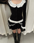 Rase le sol Romantic Lace Ruffle Long Sleeve Top & Layered Mini Skirt Set
