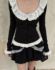 Rase le sol Romantic Lace Ruffle Long Sleeve Top & Layered Mini Skirt Set
