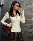 Hydrae Fitted Half-Zip Knit Top with Thumbholes