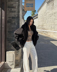 Hydrae Oversized Hooded Teddy Jacket with Curved Hem