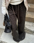 Rase le sol Leopard Print Drawstring Wide-Leg Pants