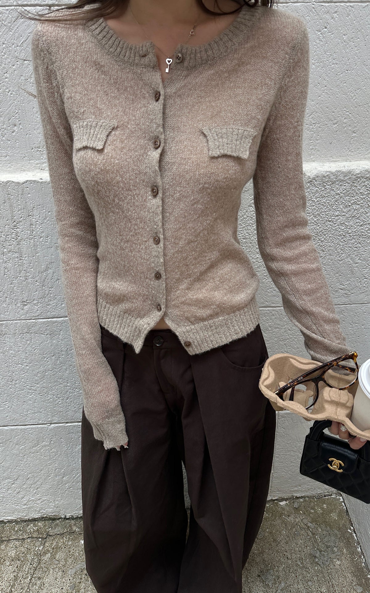 Rase le sol Fitted Button-Up Knit Cardigan