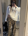 Rase le sol Camouflage Wide Leg Cargo Pants with Buttoned Hems
