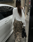 Rase le sol Camouflage Wide Leg Cargo Pants with Buttoned Hems