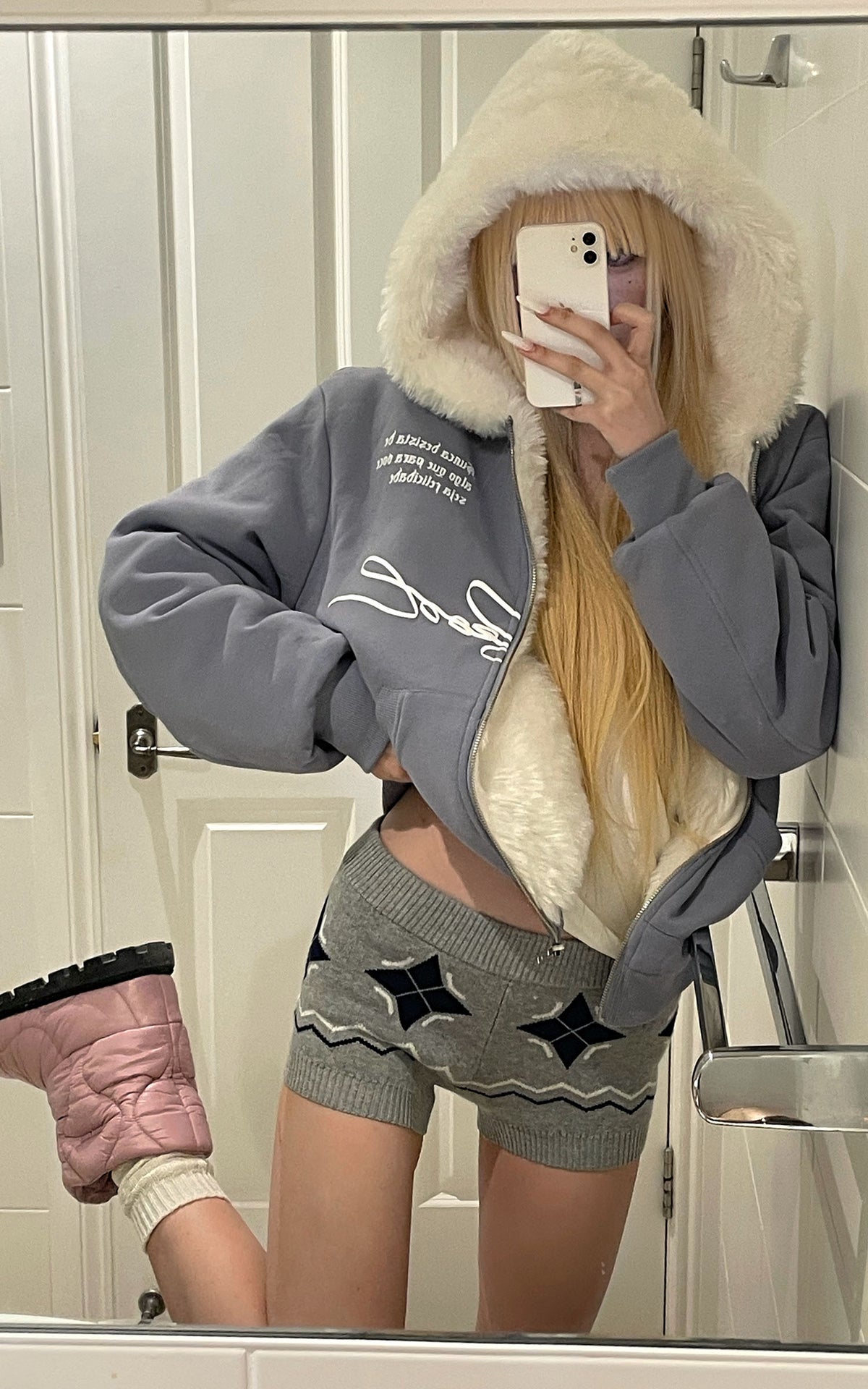 Rase le sol Reversible Faux Fur Hooded Zip Jacket
