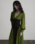 DOINDULGE Robe longue à manches bouffantes, taille corset et col en V