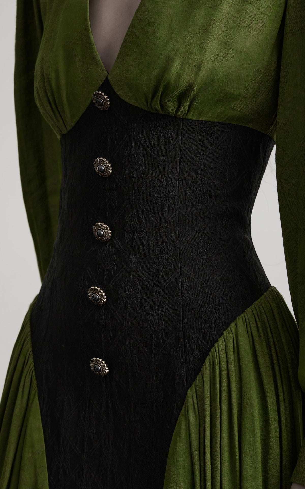 DOINDULGE Robe longue à manches bouffantes, taille corset et col en V