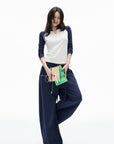 IAMXIAA Colorblock Raglan Sleeve Notch Neck Long Sleeve Top