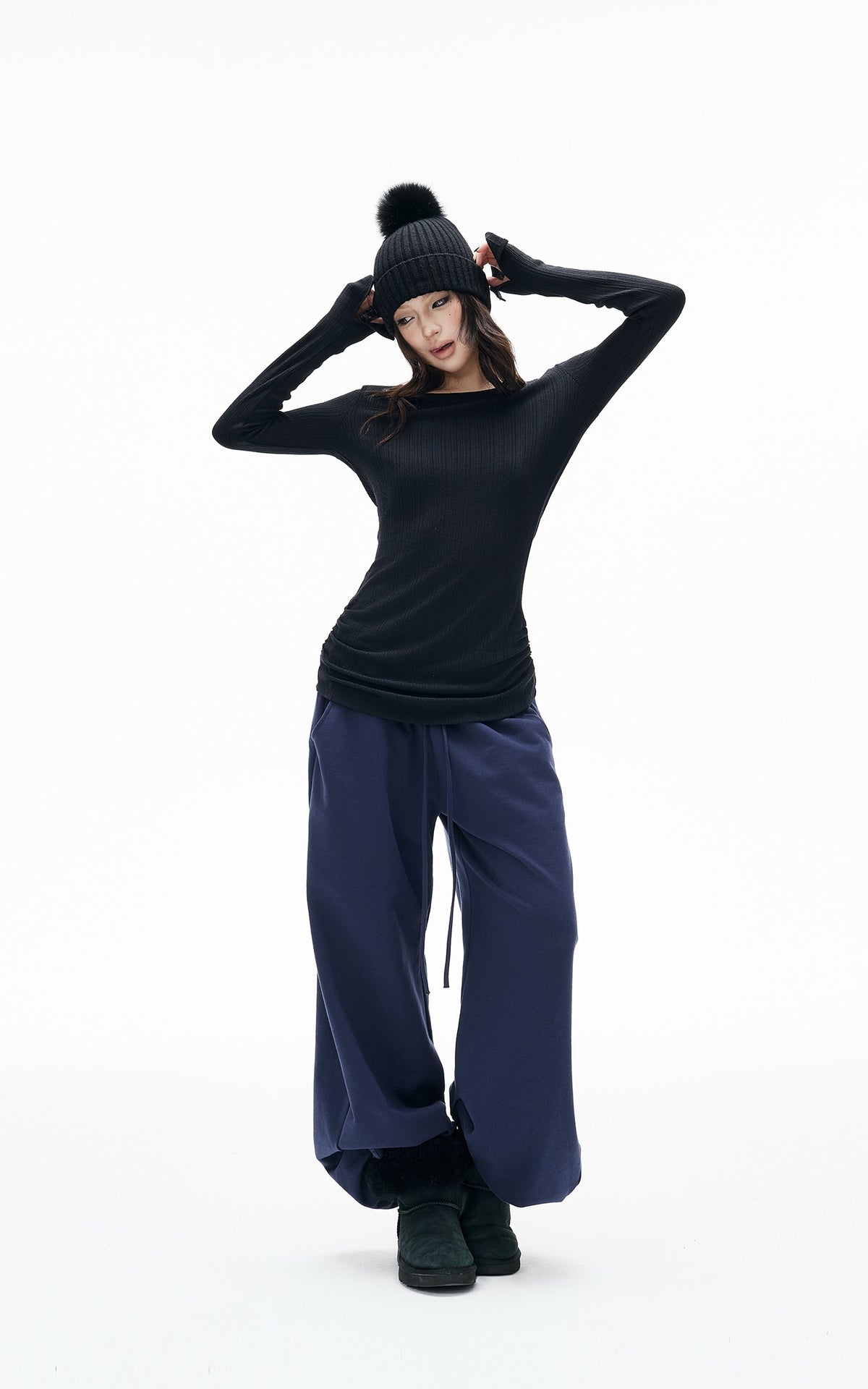 IAMXIAA Ruched Ribbed Longline Slim-Fit Knit Top
