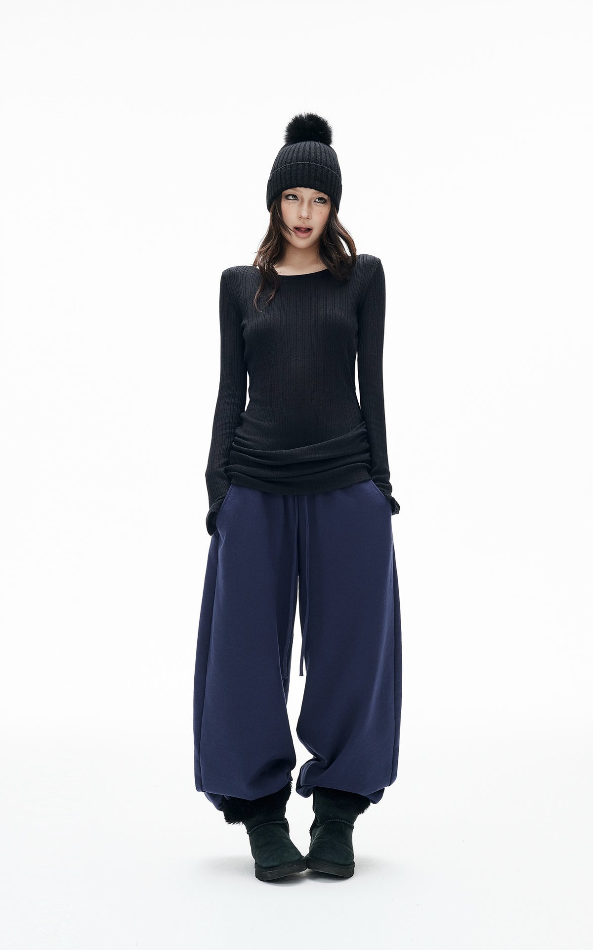 IAMXIAA Ruched Ribbed Longline Slim-Fit Knit Top